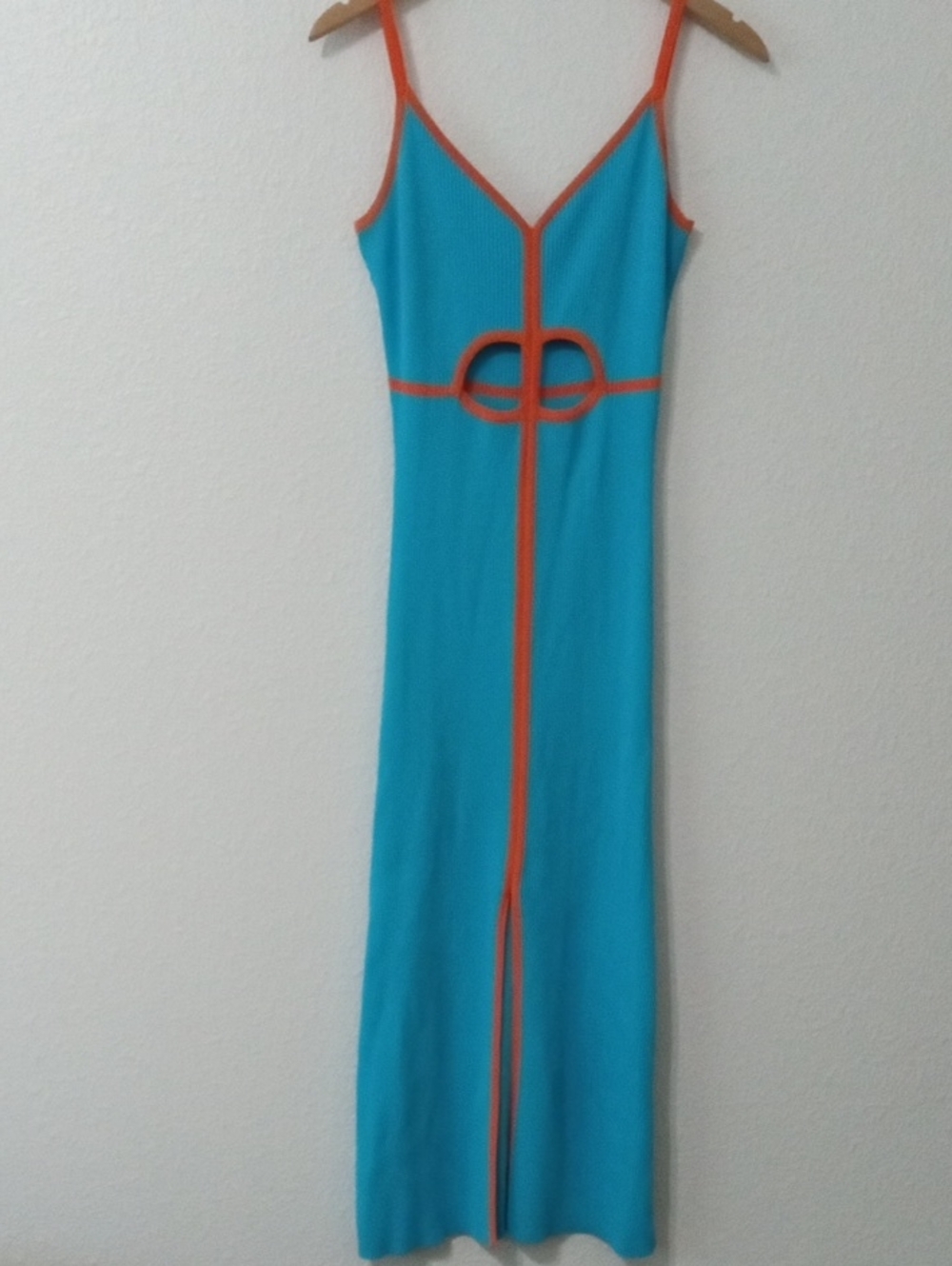 Siempre X Anthropologie Turquoise and Orange Contrast-Trim Slip Dress - Picture 2 of 7